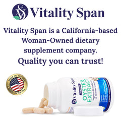 Vitality Span cápsulas en mano para mostrar tamaño y facilidad de uso