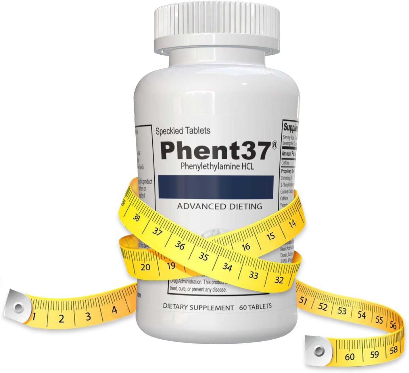 Vitamart Phent37 tableta cerca, detalle de tamaño fácil de tragar y diseño