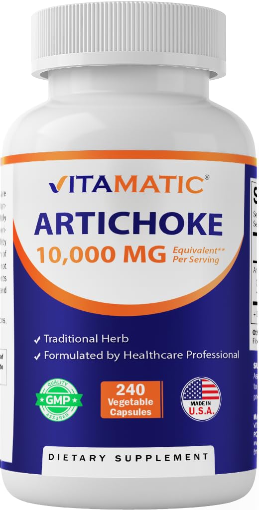Vitamatic extracto de alcachofa en botella, cápsulas de 1000 mg para uso diario.