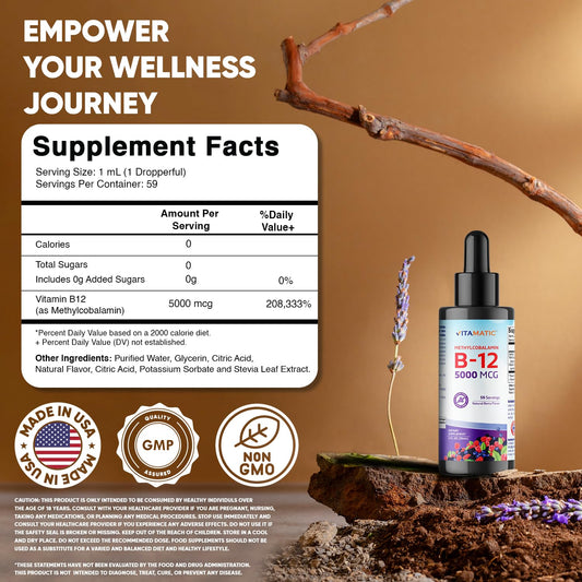 Gotero de Vitamatic B12 mostrando dosis para uso diario.