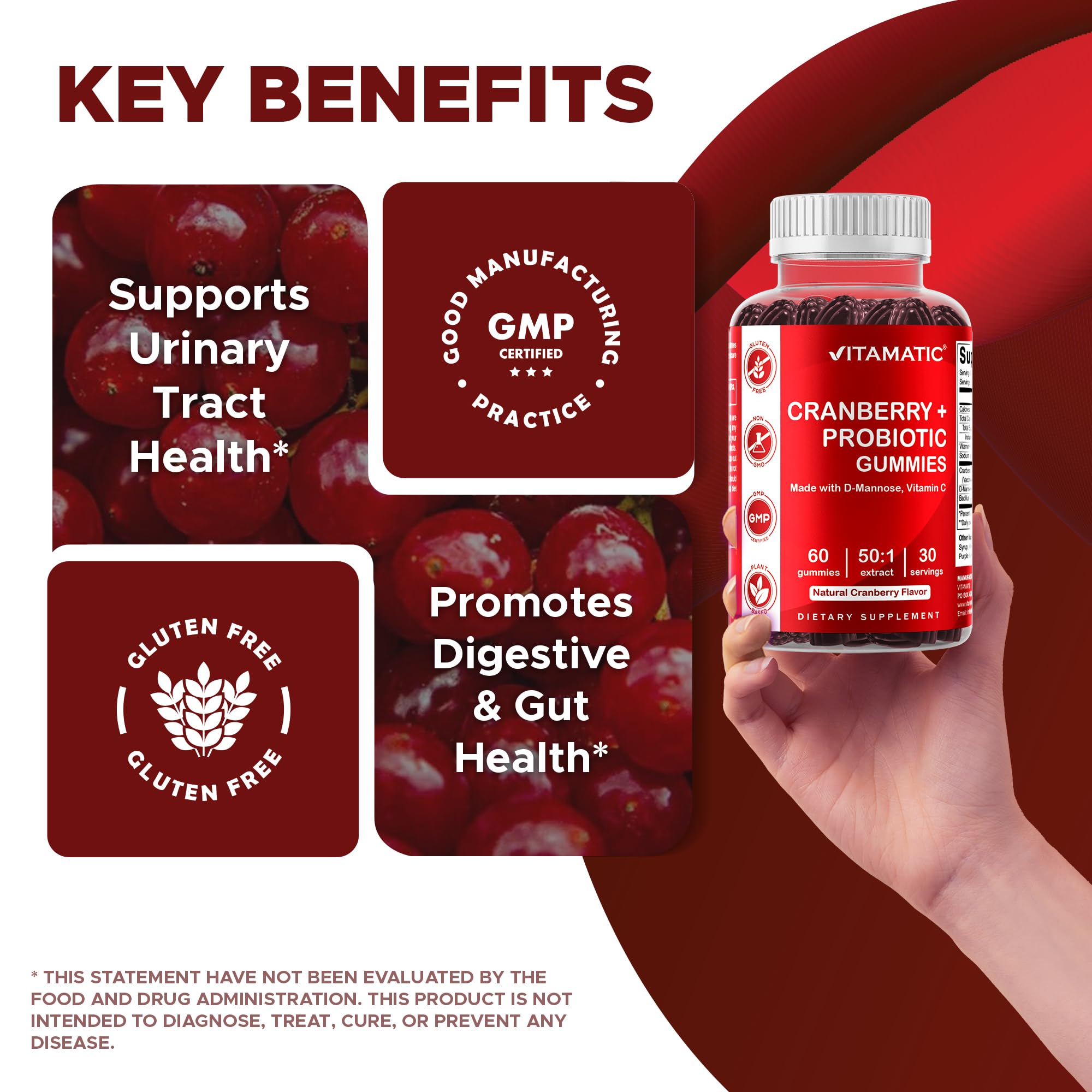 Vitamatic botella abierta con gomitas visibles para fácil acceso