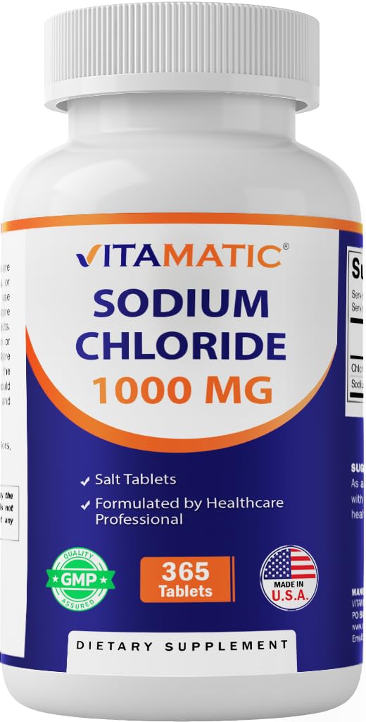 Vitamatic cloruro de sodio 1000 mg en embalaje, ideal para reposición de electrolitos.