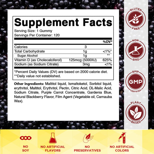 Gomitas Vitamatic D3 5000 UI, textura suave y sabor natural para consumo diario.