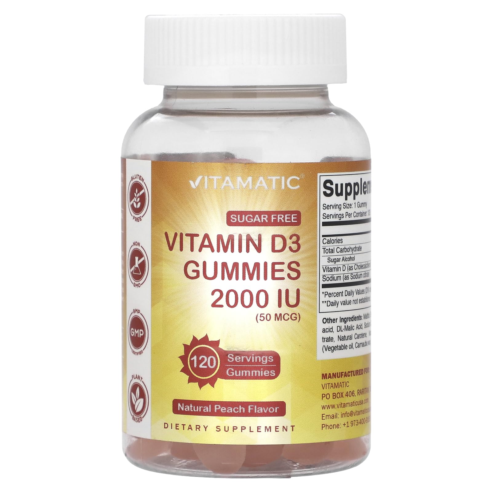 Vitamatic frasco frontal con etiqueta clara y beneficios visibles