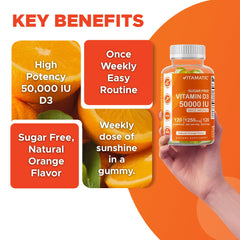 Vitamatic gominola junto a naranja, sabor natural y agradable