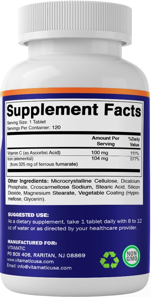 Vitamatic detalle del envase indicando 120 comprimidos y contenido del frasco