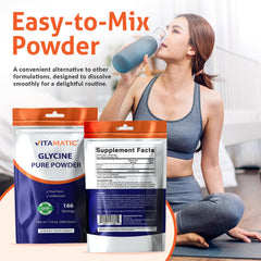Vitamatic polvo disolviéndose en vaso demostrando mezcla rápida