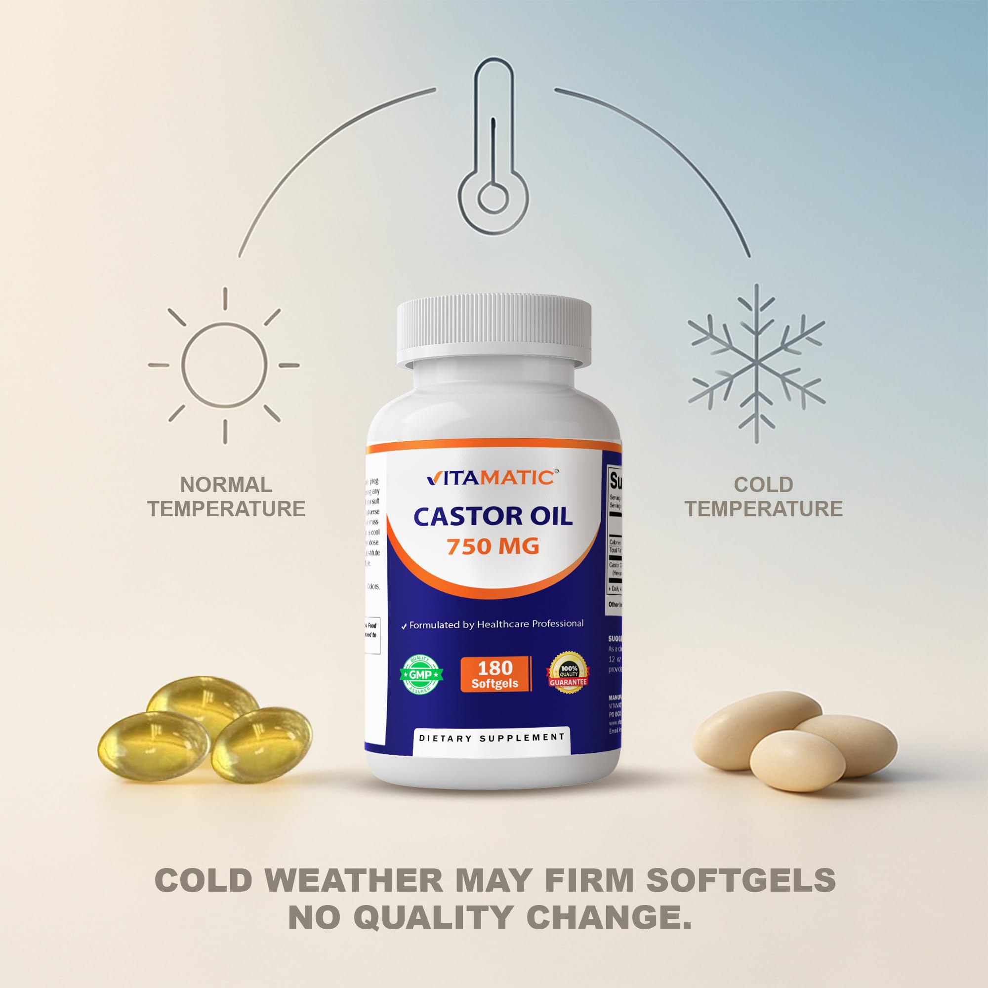 Vitamatic frasco abierto con cápsulas ordenadas, acceso fácil
