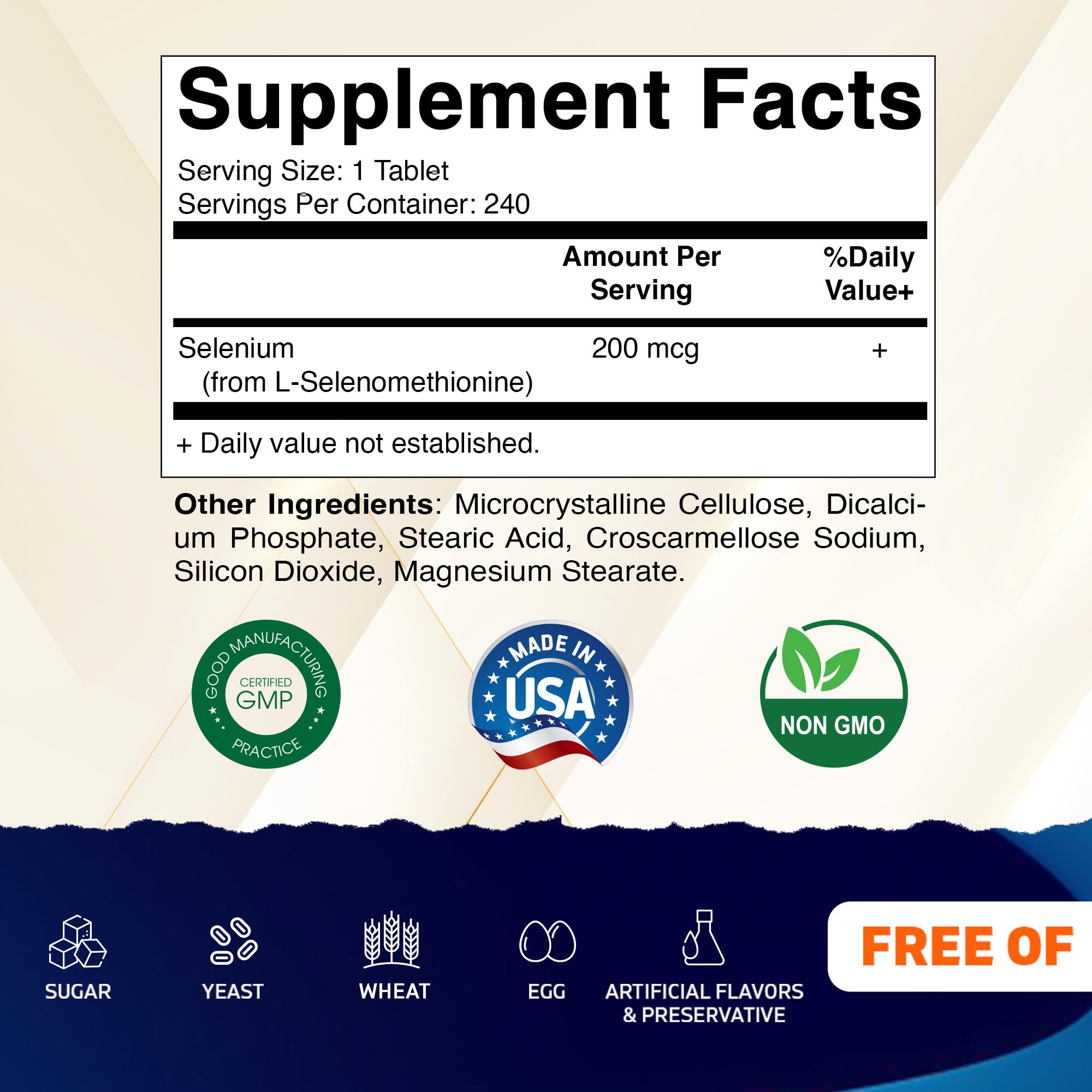 Vitamatic etiqueta con detalle de ingredientes y datos de selenometionina