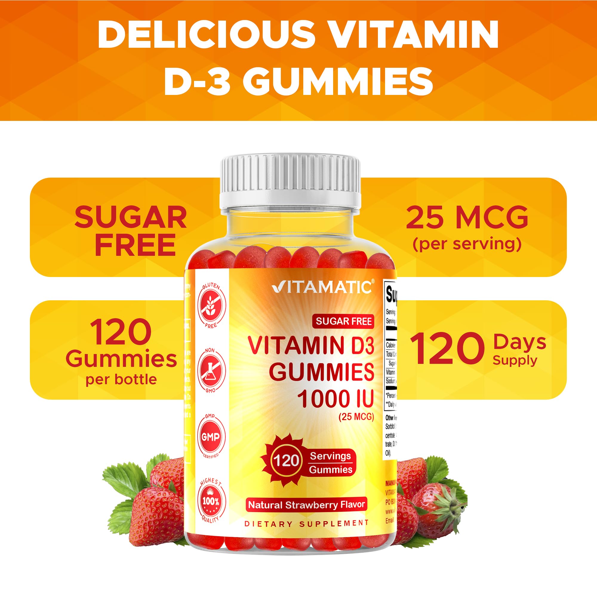 Vitamatic frasco abierto enseñando gomitas y lista de ingredientes limpios