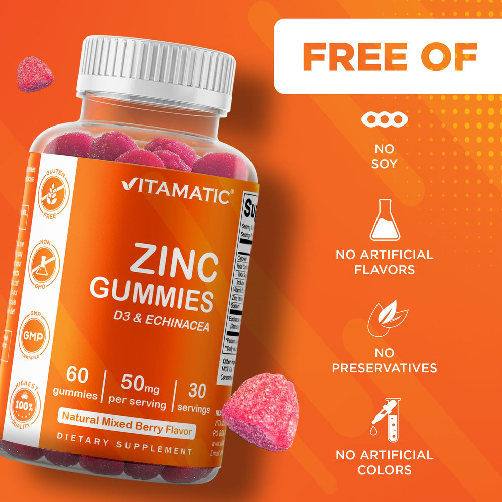 Vitamatic frasco abierto con gomitas listas para tomar, aspecto apetecible