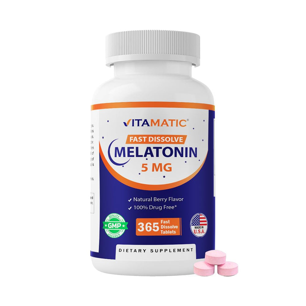 Vitamatic frasco frontal mostrando etiqueta y cantidad, práctico para 1 año