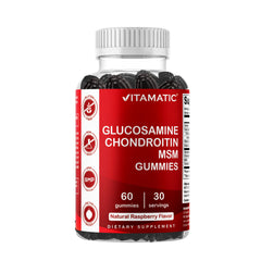 Vitamatic frasco frontal mostrando 60 gomitas y caja clara beneficio conveniencia