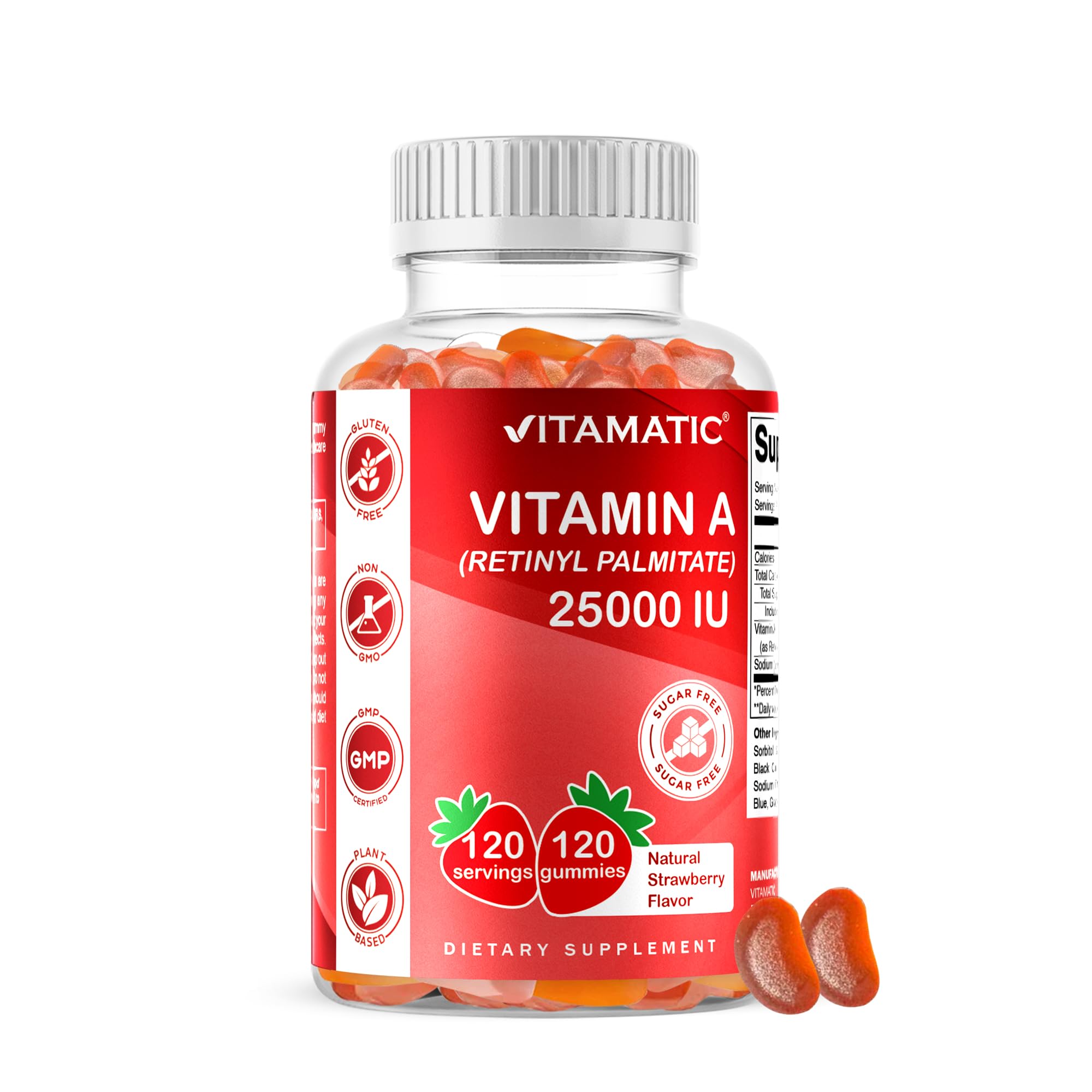 Vitamatic frasco frontal mostrando 120 gominolas y dosis diaria