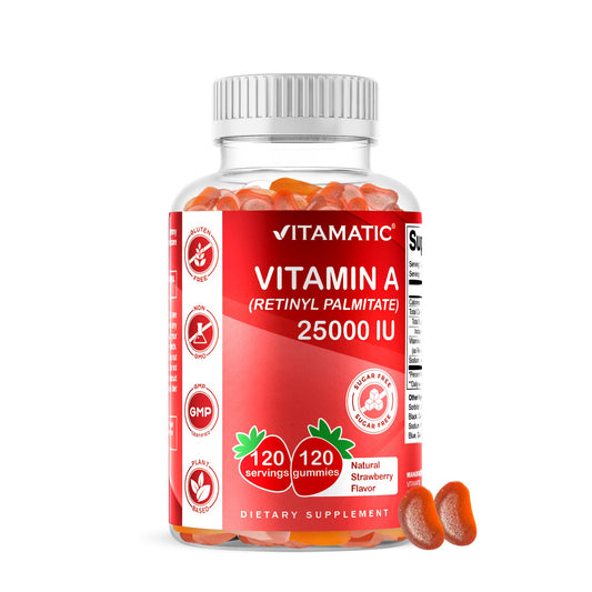 Vitamatic frasco frontal mostrando 120 gominolas y dosis diaria