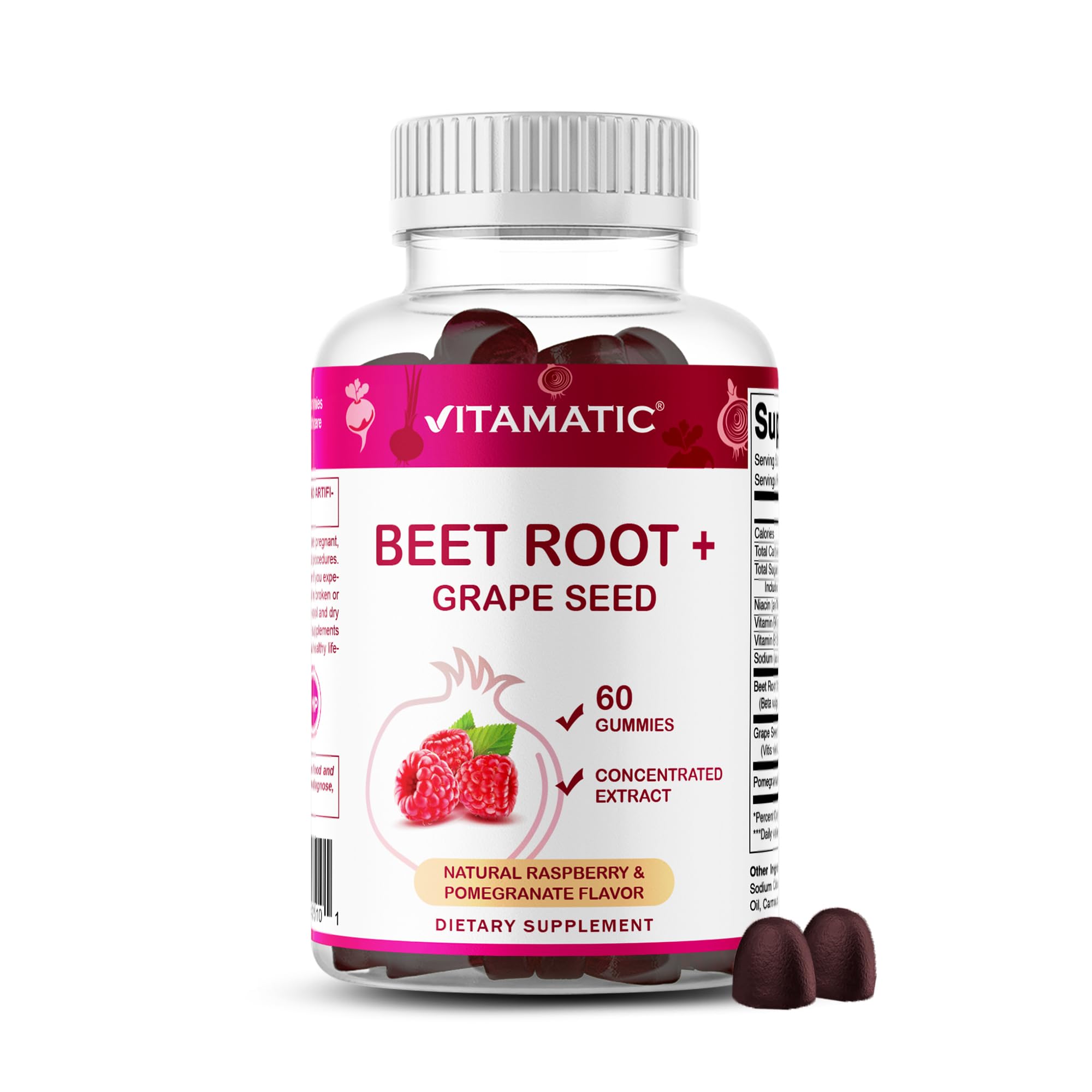 Vitamatic frente del envase mostrando diseño y cantidad 60 unidades, práctico para almacenamiento