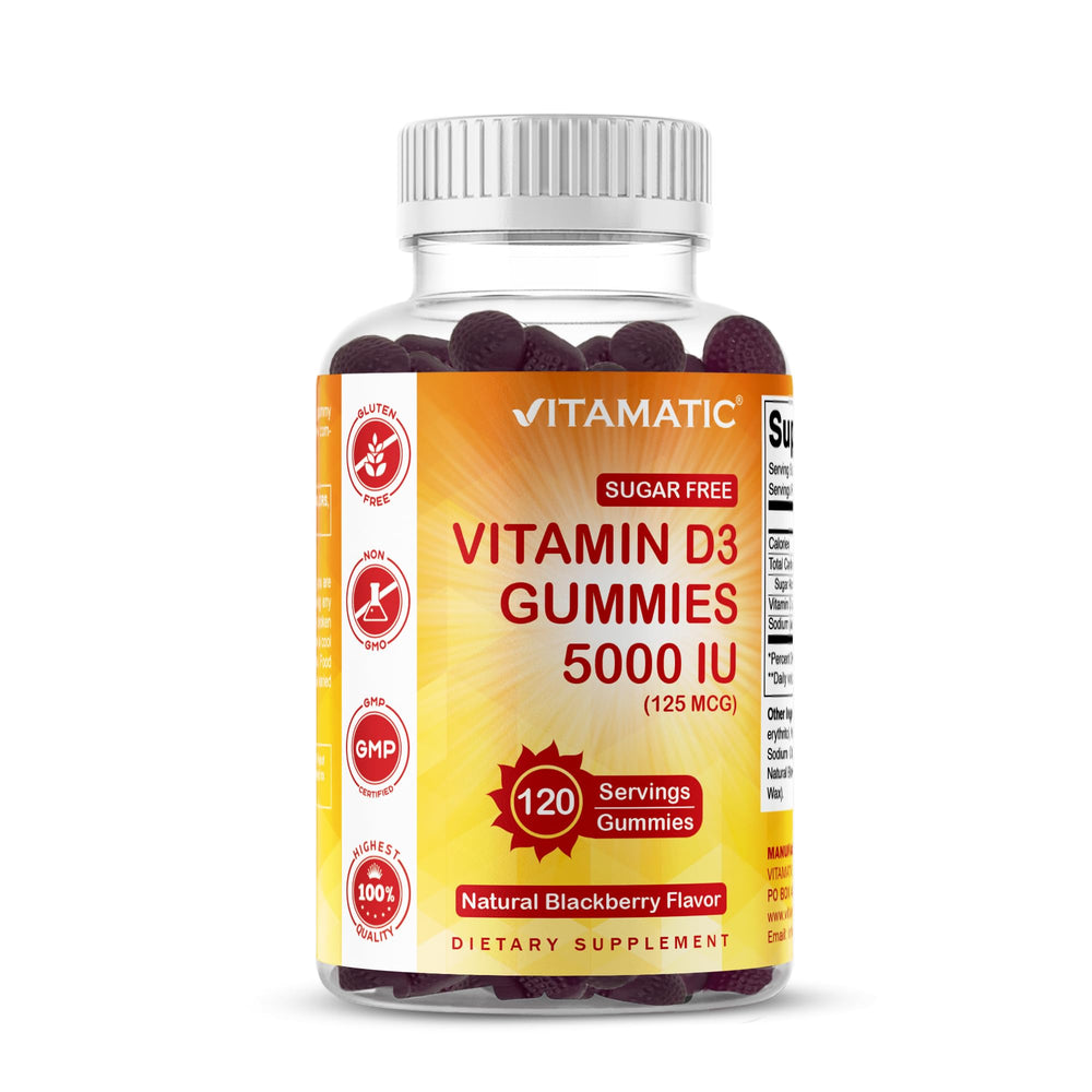Vitamatic frente del envase mostrando diseño y cantidad 120 gomitas, conveniencia