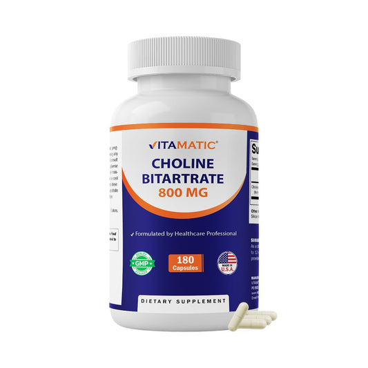 Vitamatic envase frontal mostrando dosis y 180 cápsulas, informa claridad