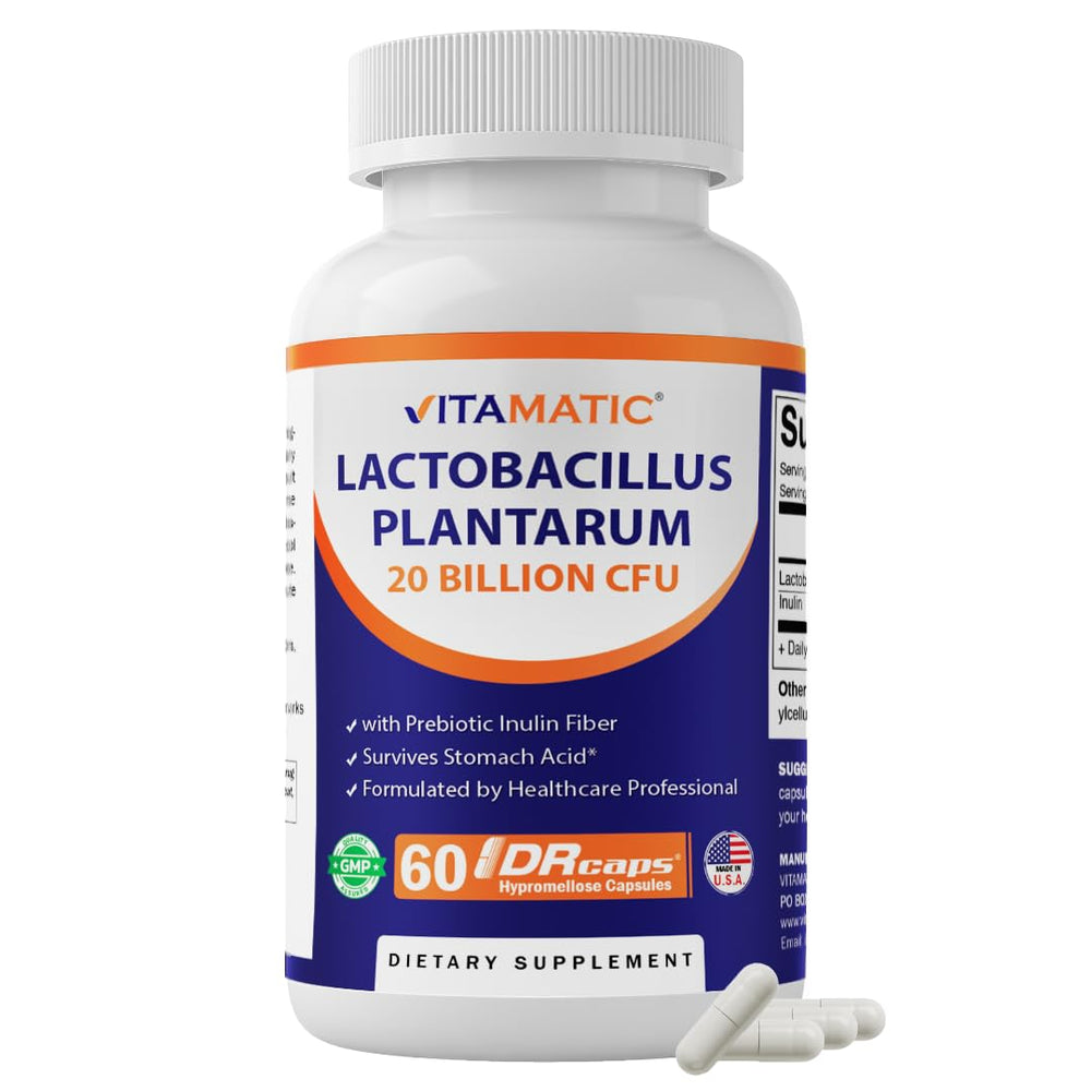 Vitamatic envase frontal mostrando 60 cápsulas, claridad del producto y confianza