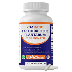 Vitamatic envase frontal mostrando 60 cápsulas, claridad del producto y confianza