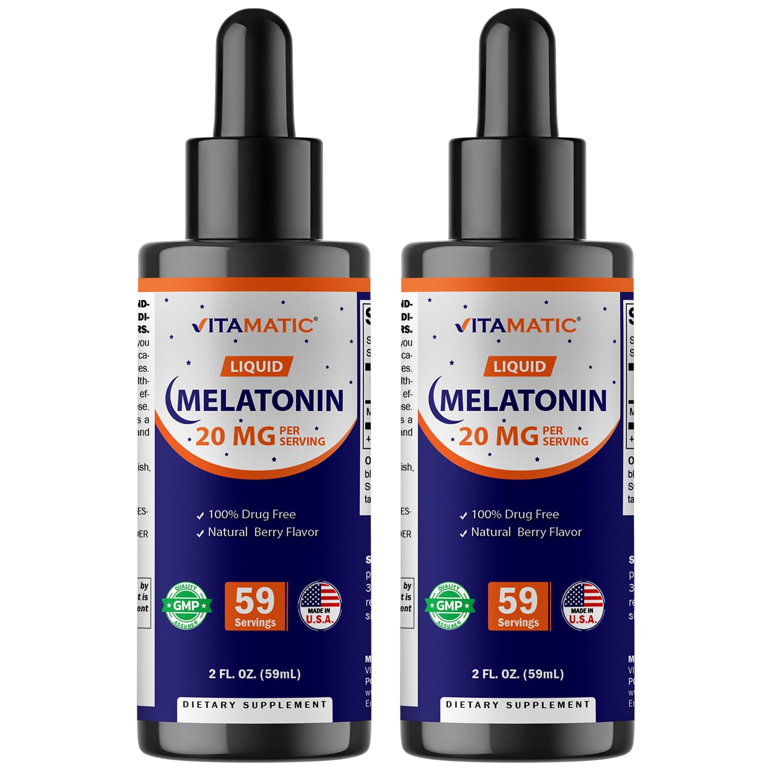 Vitamatic frente del pack de dos frascos mostrando envase y marca, comodidad de almacenamiento