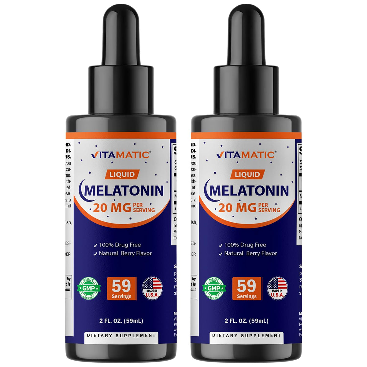 Vitamatic frente del pack de dos frascos mostrando envase y marca, comodidad de almacenamiento