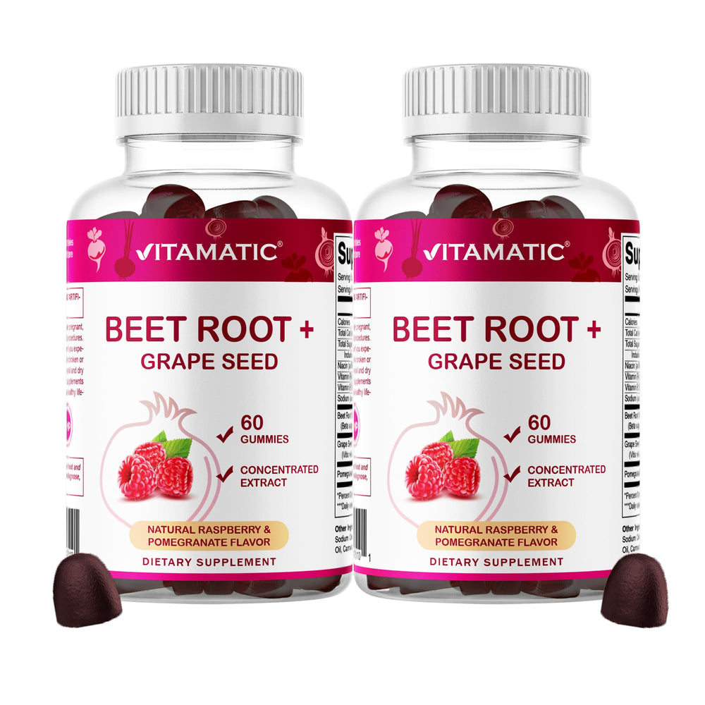 Vitamatic envase frontal mostrando gomitas veganas y beneficios botánicos