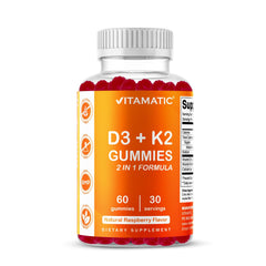 Vitamatic envase frontal mostrando D3 y K2 y beneficio de dosis potente