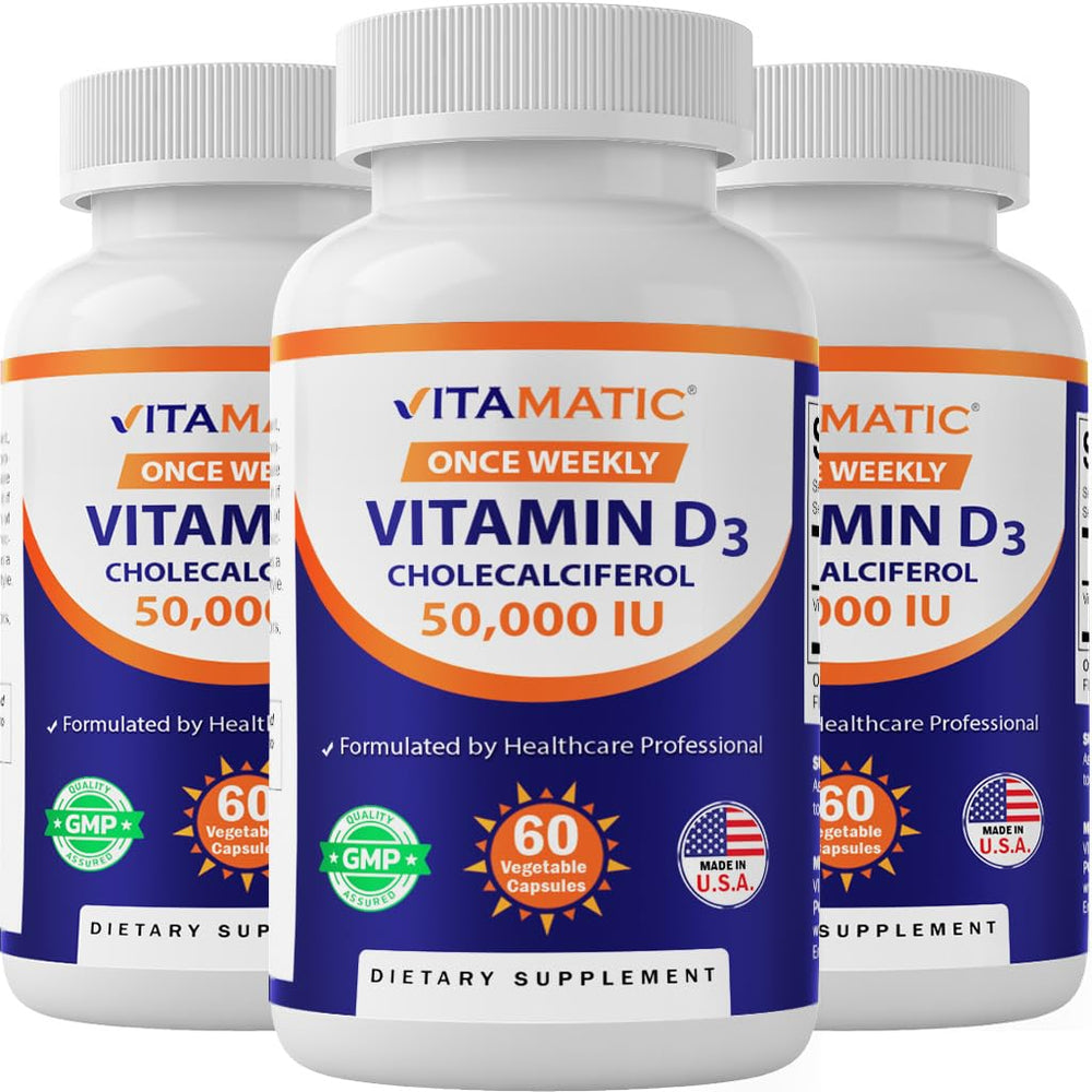 Vitamatic envase frontal mostrando etiqueta clara y beneficio de dosis semanal