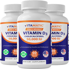 Vitamatic envase frontal mostrando etiqueta clara y beneficio de dosis semanal