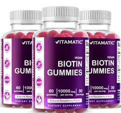 Vitamatic frontal del envase que muestra gomitas y beneficio de dosificación conveniente