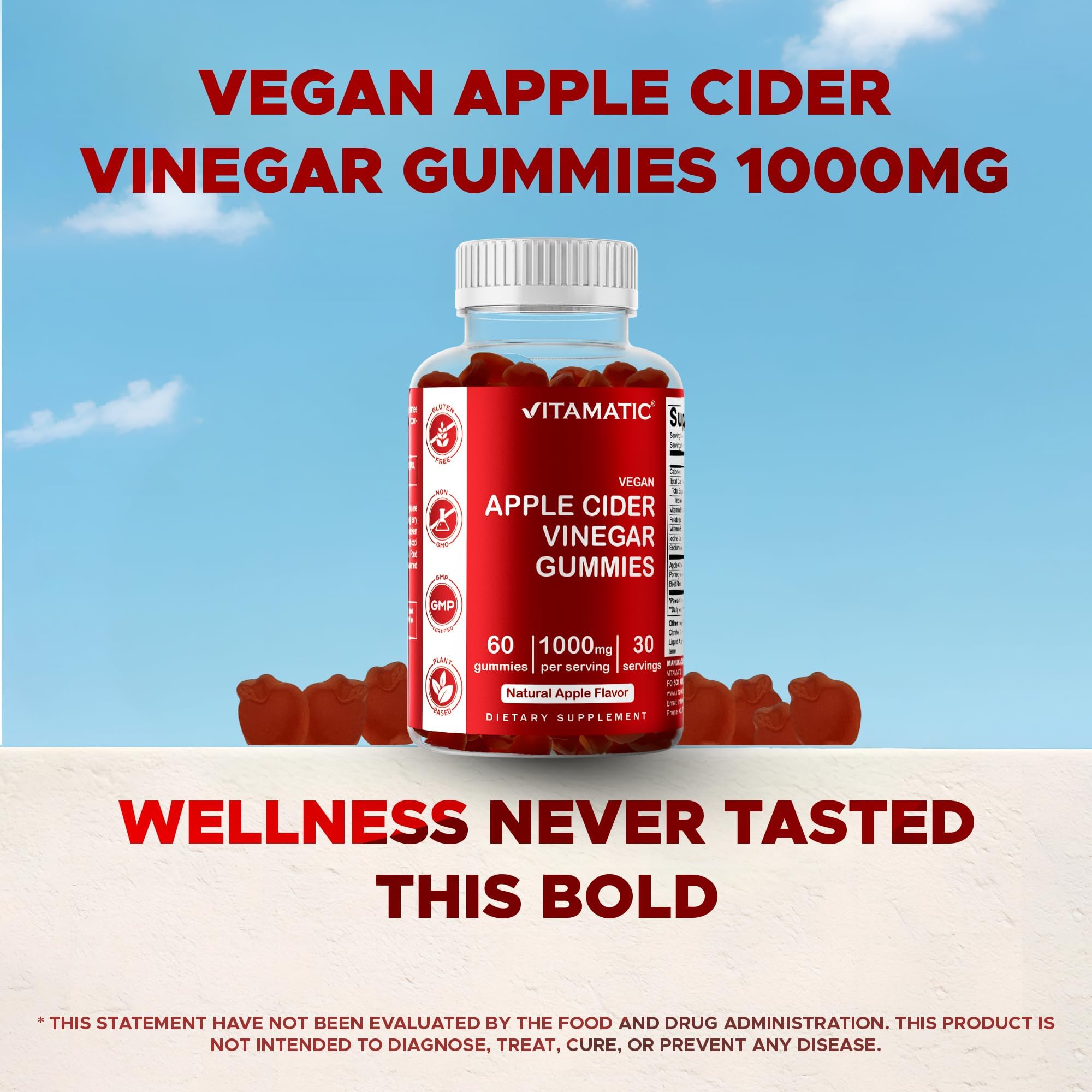 Vitamatic gominolas junto a manzanas mostrando sabor natural