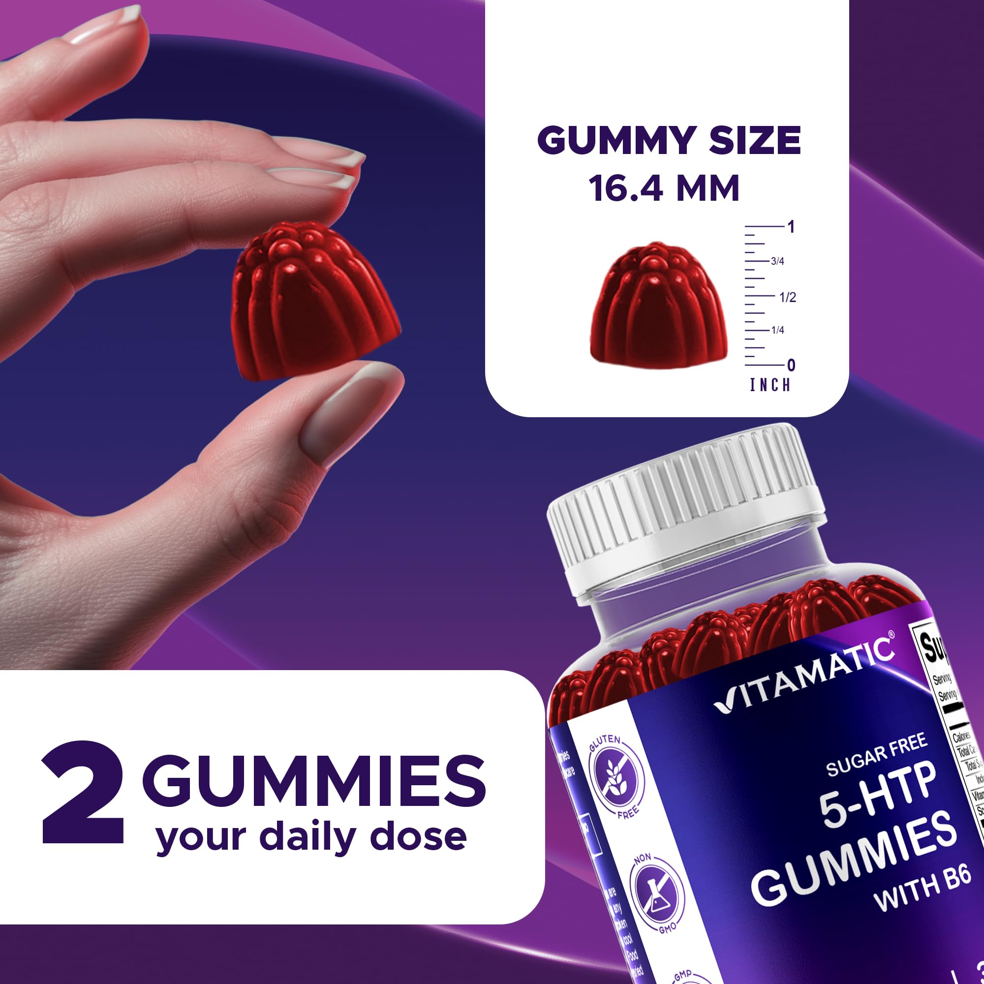 Vitamatic gomita en mano para comparar tamaño y facilidad de consumo