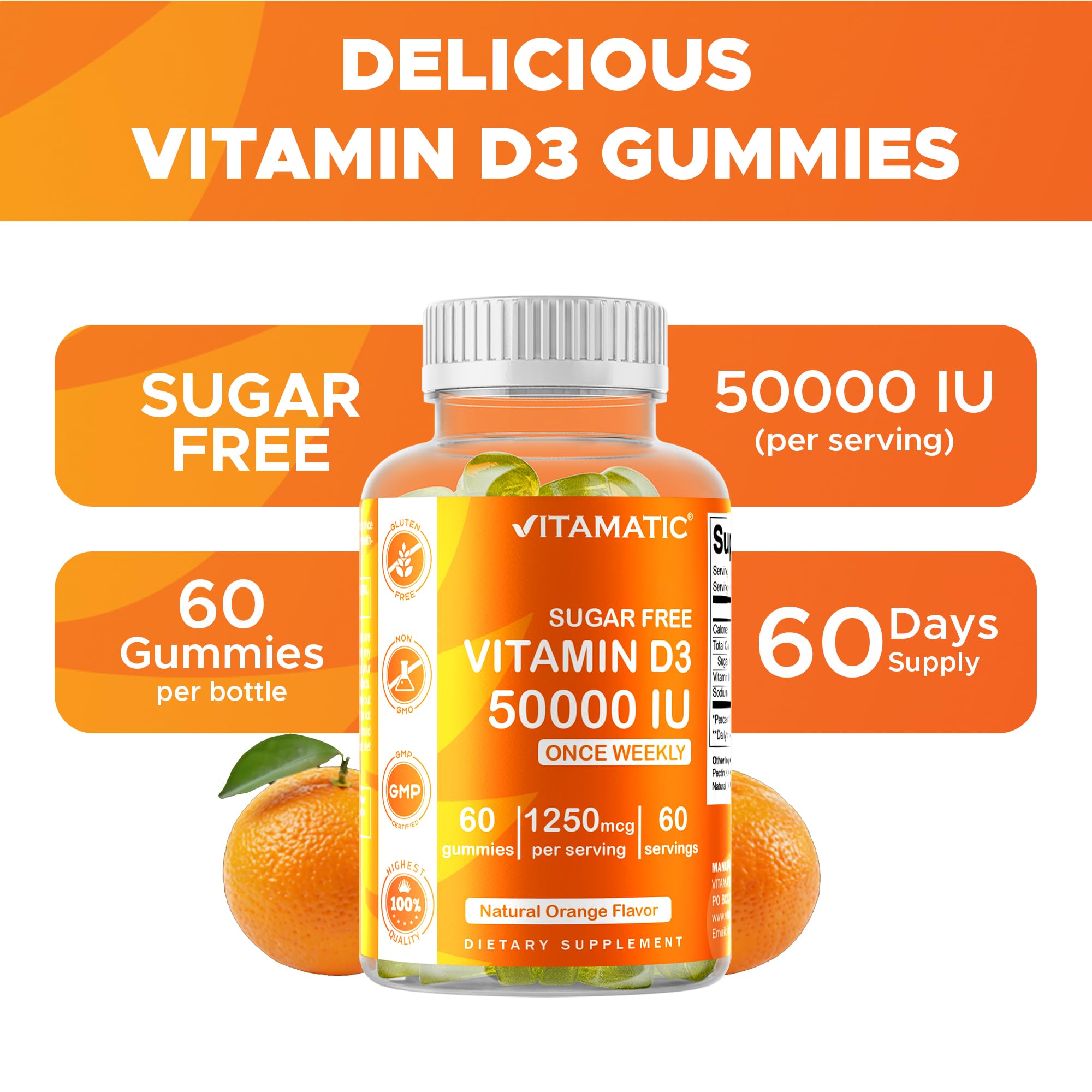 Vitamatic gomitas D3 etiqueta nutricional legible con concentración por gomita