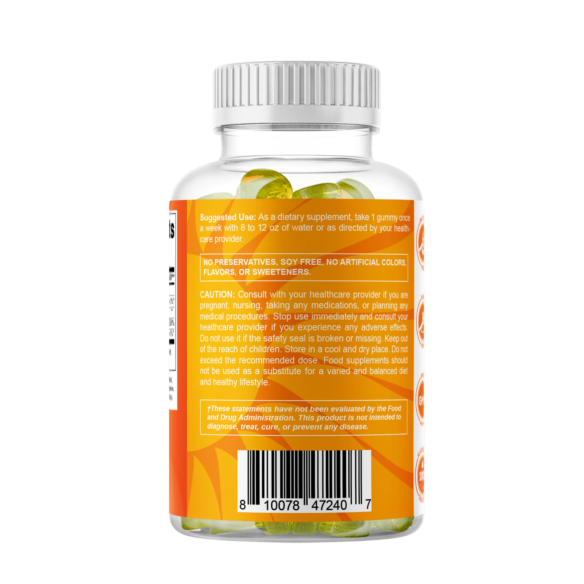 Vitamatic gomitas D3 primer plano mostrando color naranja natural y sabor