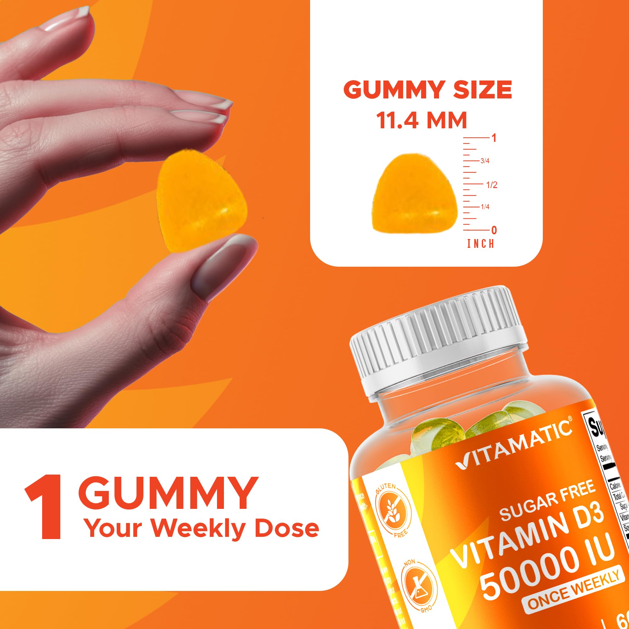 Vitamatic gomitas D3 textura en primer plano que muestra suavidad masticable