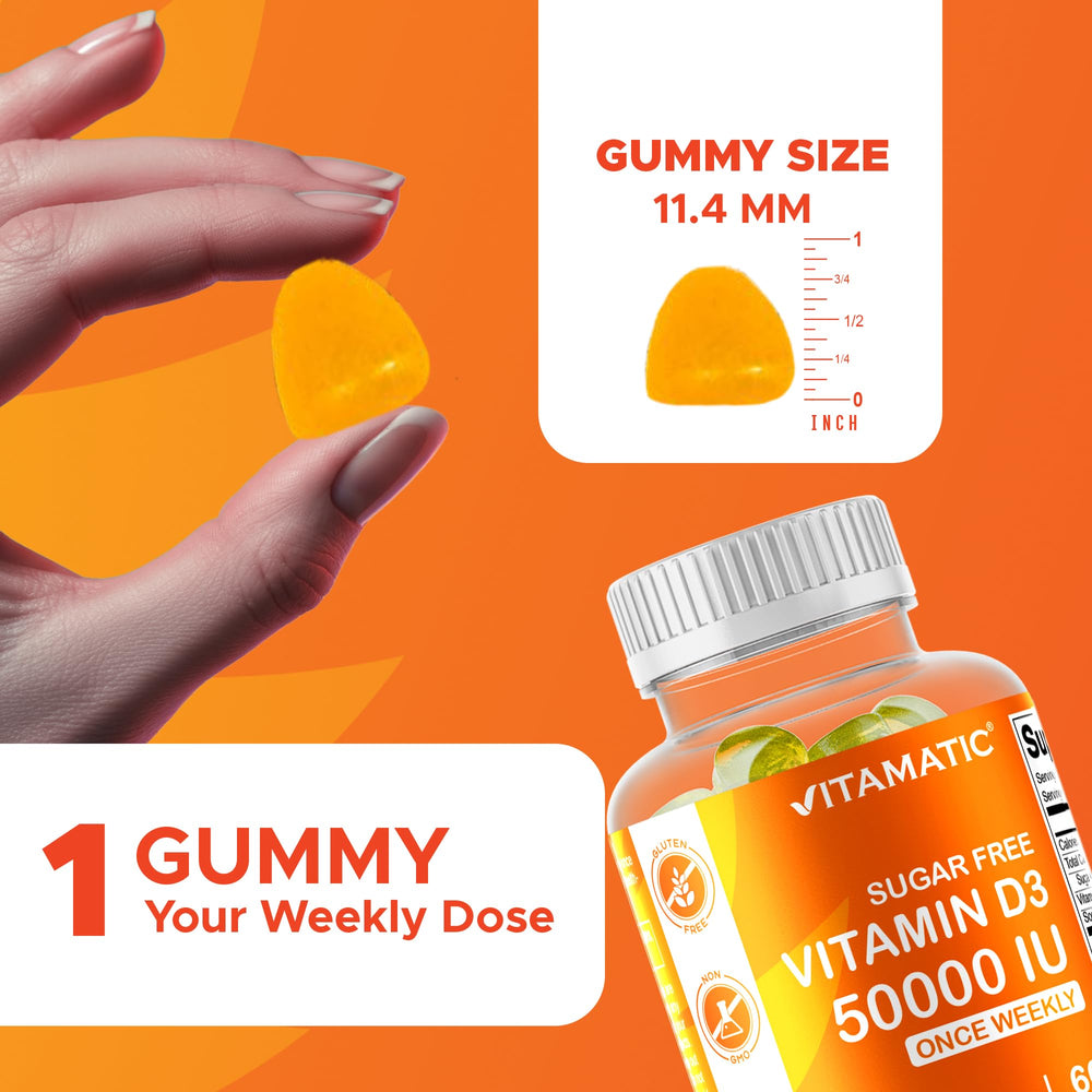 Vitamatic gomitas D3 textura en primer plano que muestra suavidad masticable