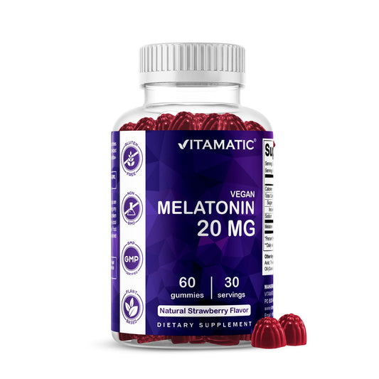 Vitamatic frontal del envase que muestra 60 gomitas y beneficio de uso fácil