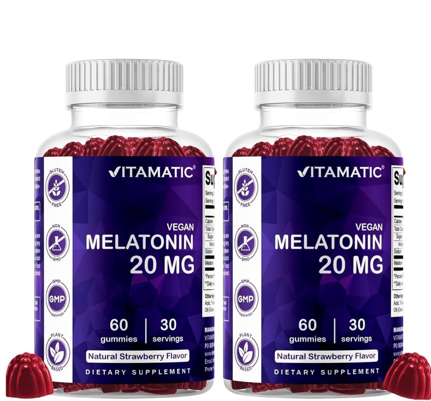 Vitamatic frasco frontal con gomitas fresa, apariencia clara y confiable