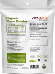 Vitamatic paquete de neem junto a una cuchara para ver escala y dosis