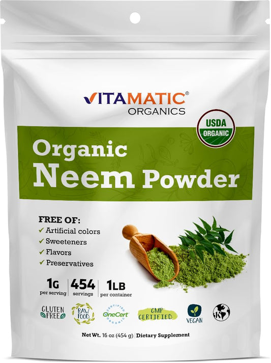 Vitamatic envase frontal de neem en polvo, calidad orgánica y pureza