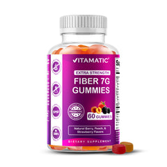 Vitamatic Prebiotic Fiber Gummies bottle view for easy daily fiber support