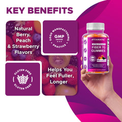 Vitamatic Prebiotic Fiber Gummies zero sugar label and benefit