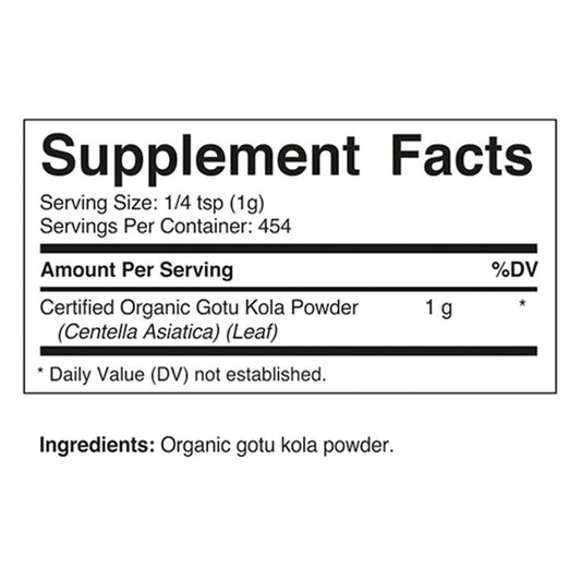 Vitamatic polvo fino de Gotu Kola en primer plano destacando textura fácil de mezclar