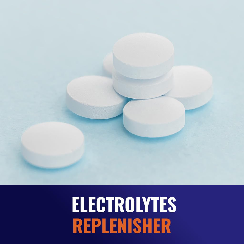 Vitamatic tabletas junto a botella de agua tras ejercicio, apoya hidratación
