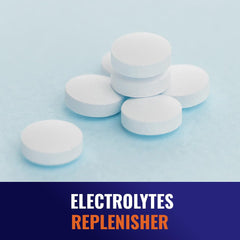 Vitamatic tabletas junto a botella de agua tras ejercicio, apoya hidratación