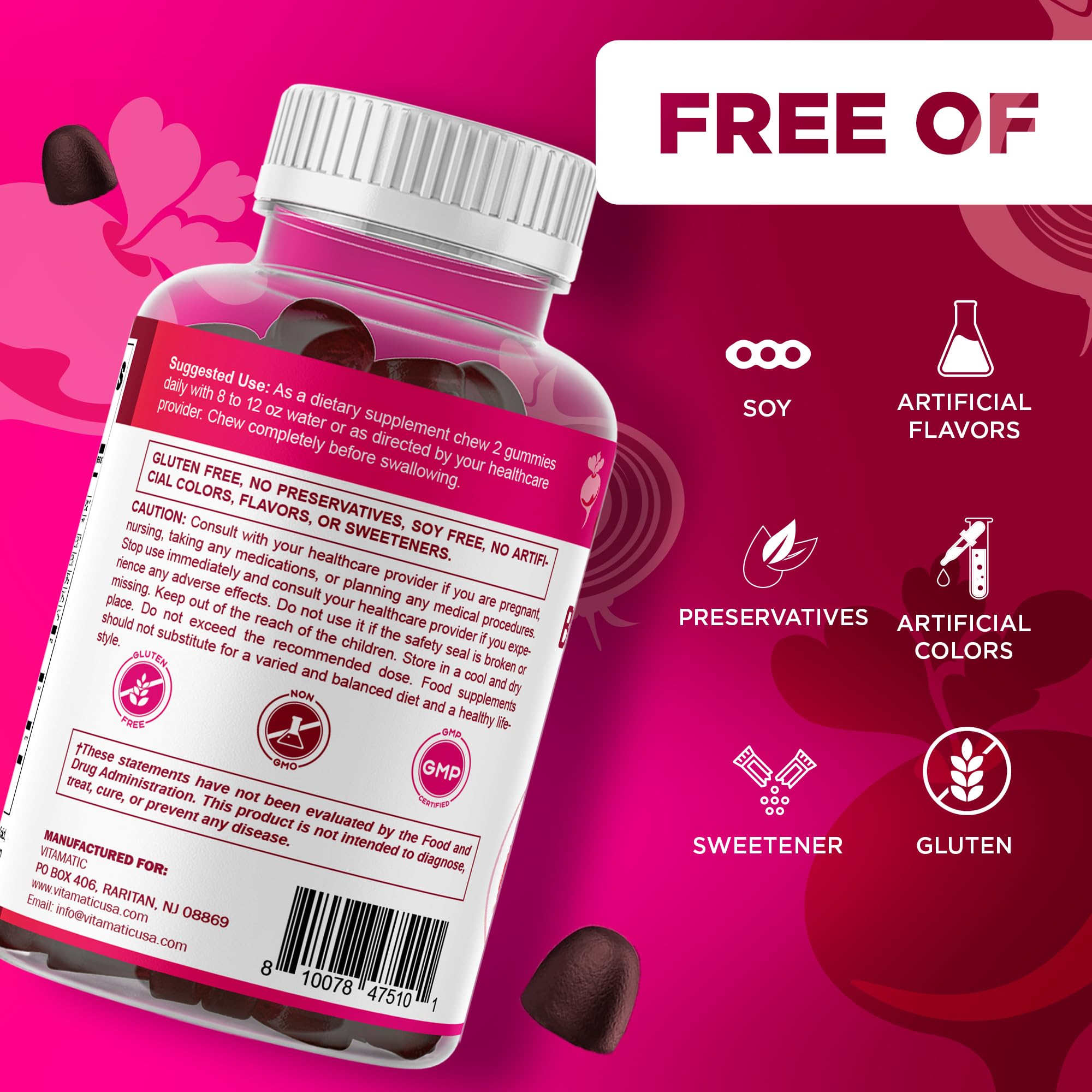 Frasco abierto de Vitamatic con gominolas listas para consumo diario en la cocina