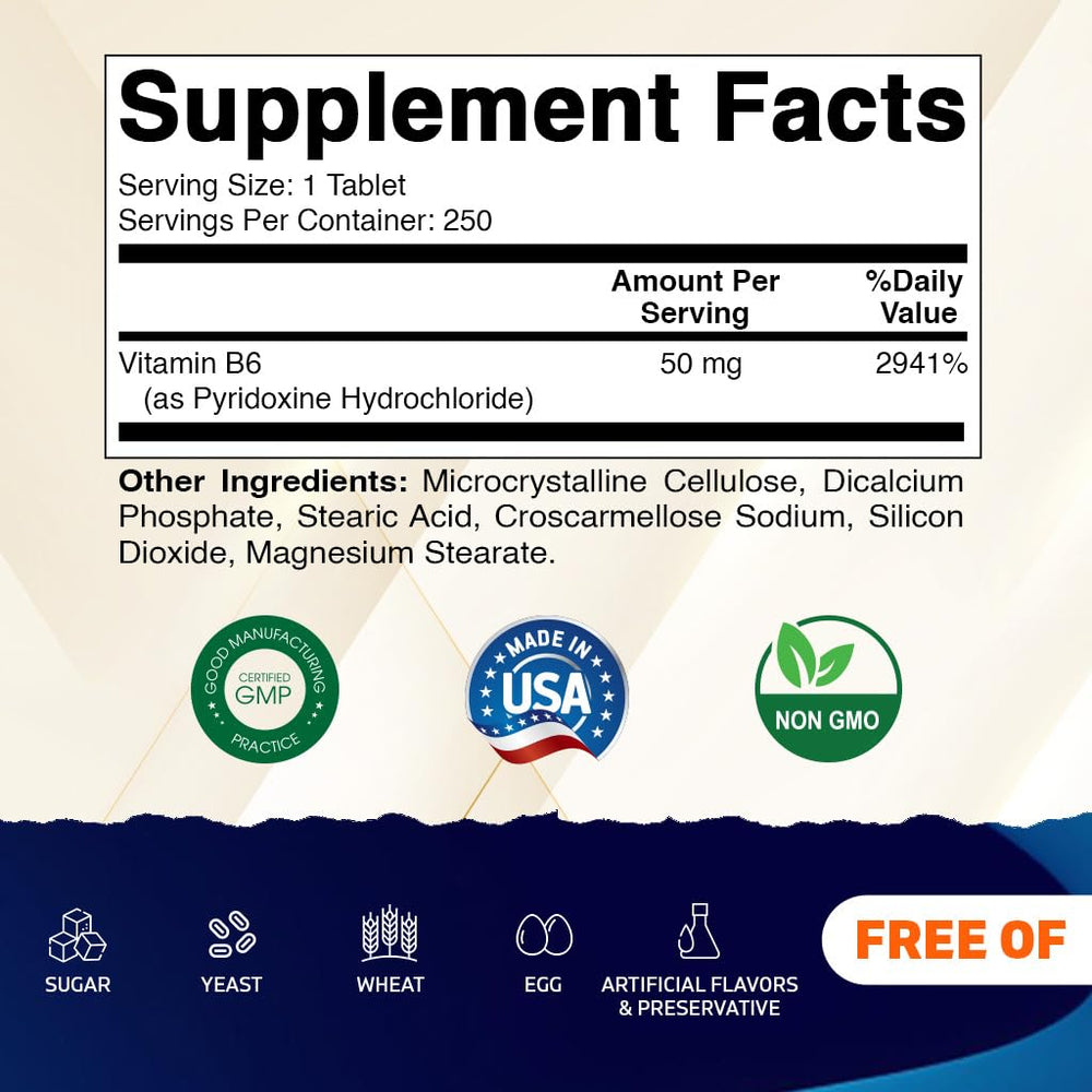 Vitamatic tableta de B6 en primer plano mostrando formato vegetarian