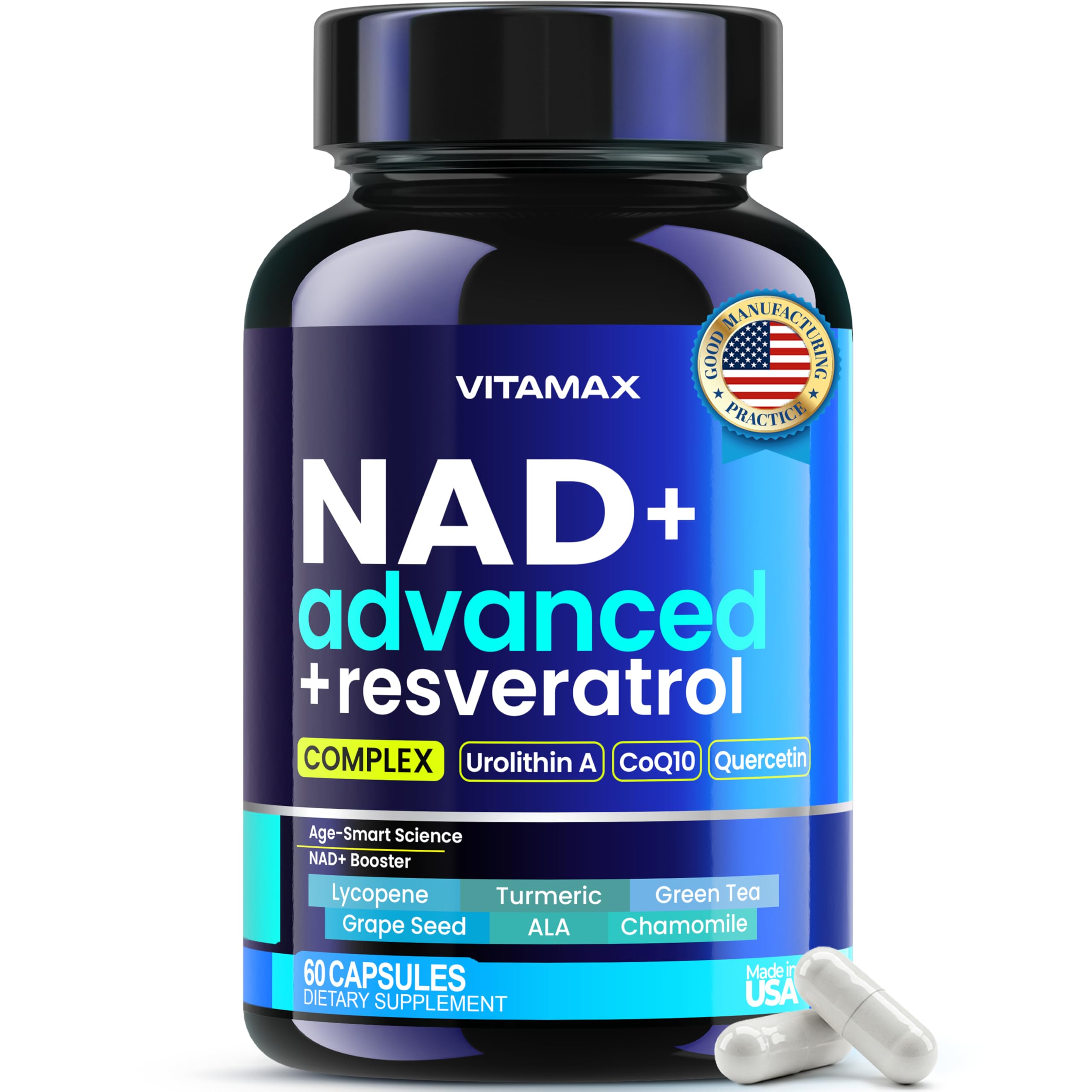 Vitamax frente del empaque mostrando 60 cápsulas y beneficios clave