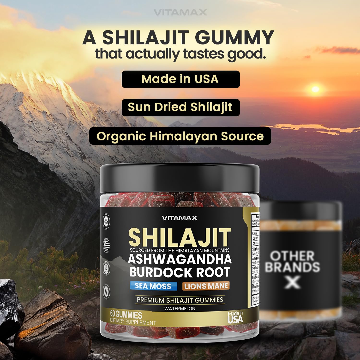 Ingredientes naturales: shilajit, sea moss y ashwagandha con Vitamax